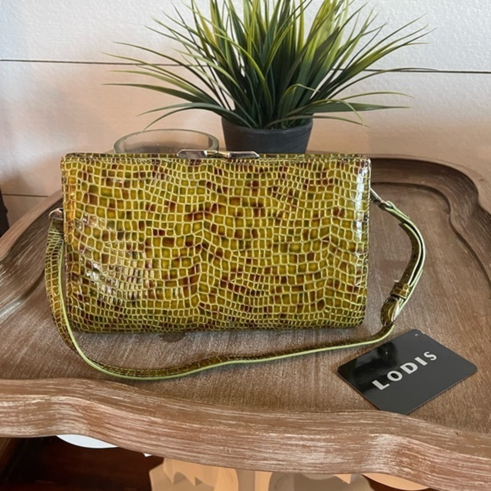 Lodis Green Crocodile Embossed Leather  Crossbody Bag Wallet